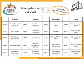 Die aktuelle Speisekarte für den laufenenden Monat