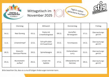 Die aktuelle Speisekarte für den laufenenden Monat